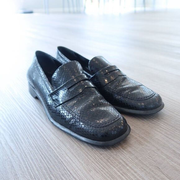 RALPH LAUREN leather penny loafer shoes black croc 7.5 office old money business - Picture 9 of 9